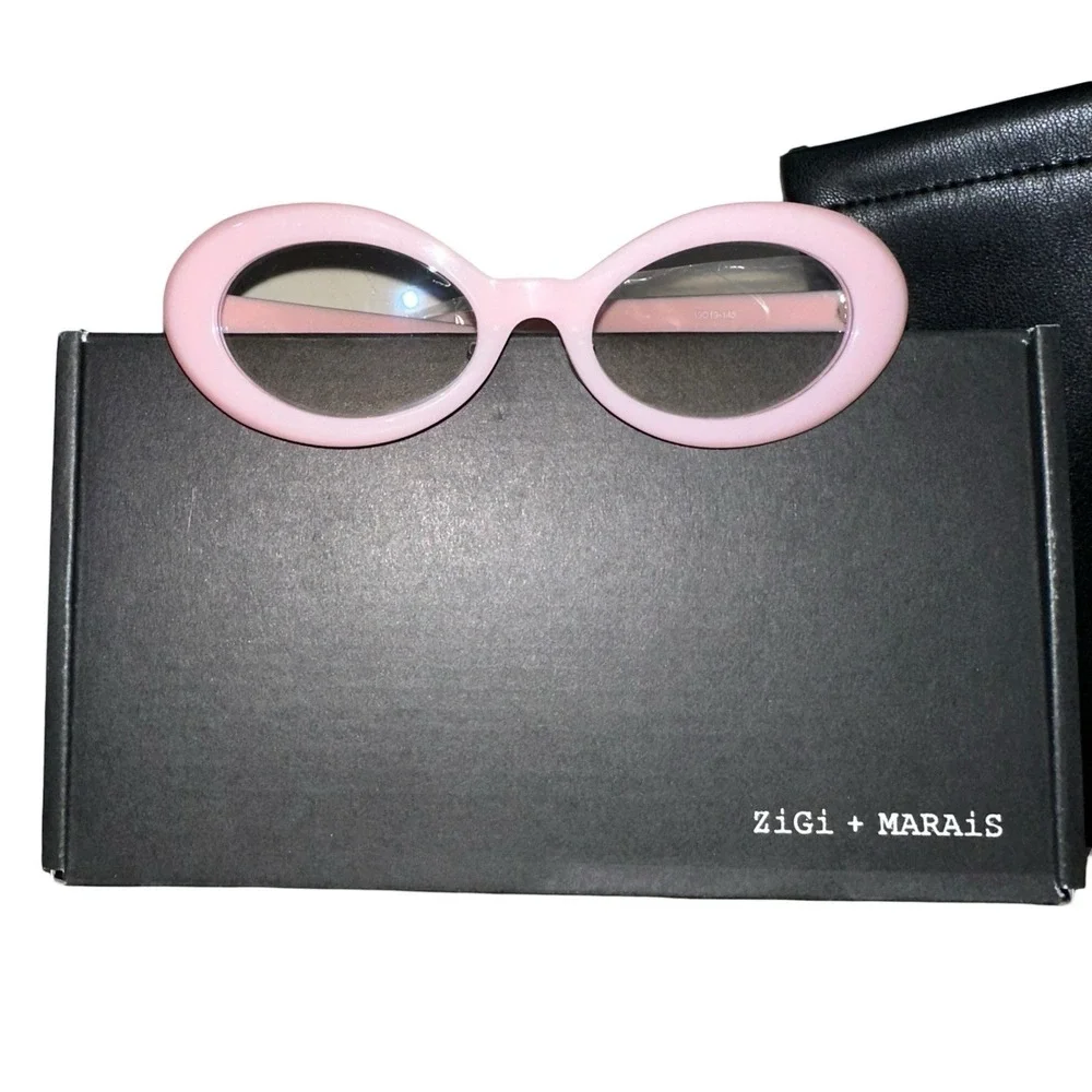 Zigi + Marais‎ Elsa Pink Oval Blue Light Glasses Milky Pink Anthropologie
